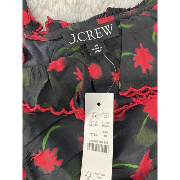 J Crew Ruffle-Collar Mini Dress in Painted Daisy Print Black and Red Sz 10 - Picture 3 of 8